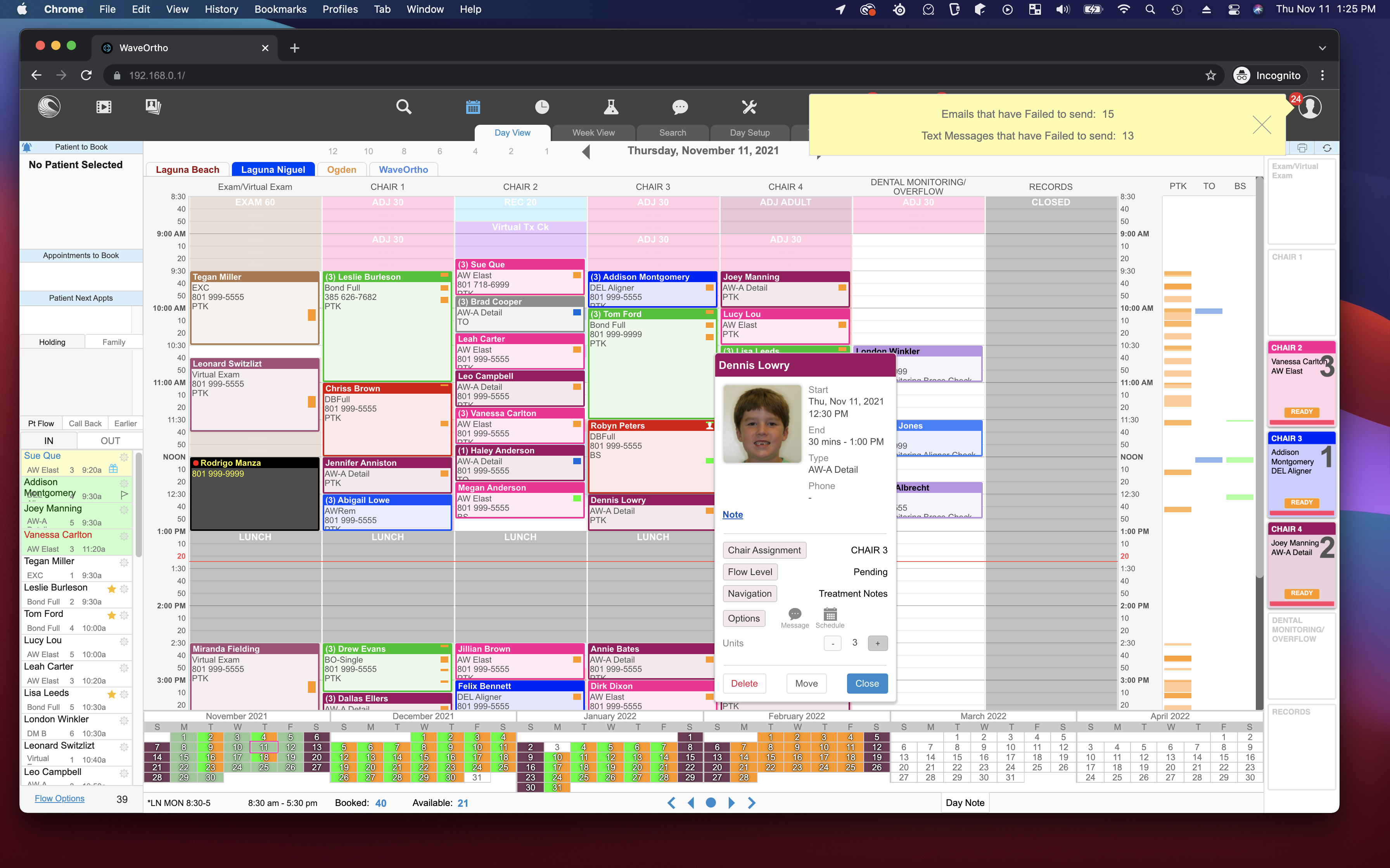 A screenshot of the appointment book open in Google Chrome on a macOS operating system, with a patient's appointment open and showing their profile picture